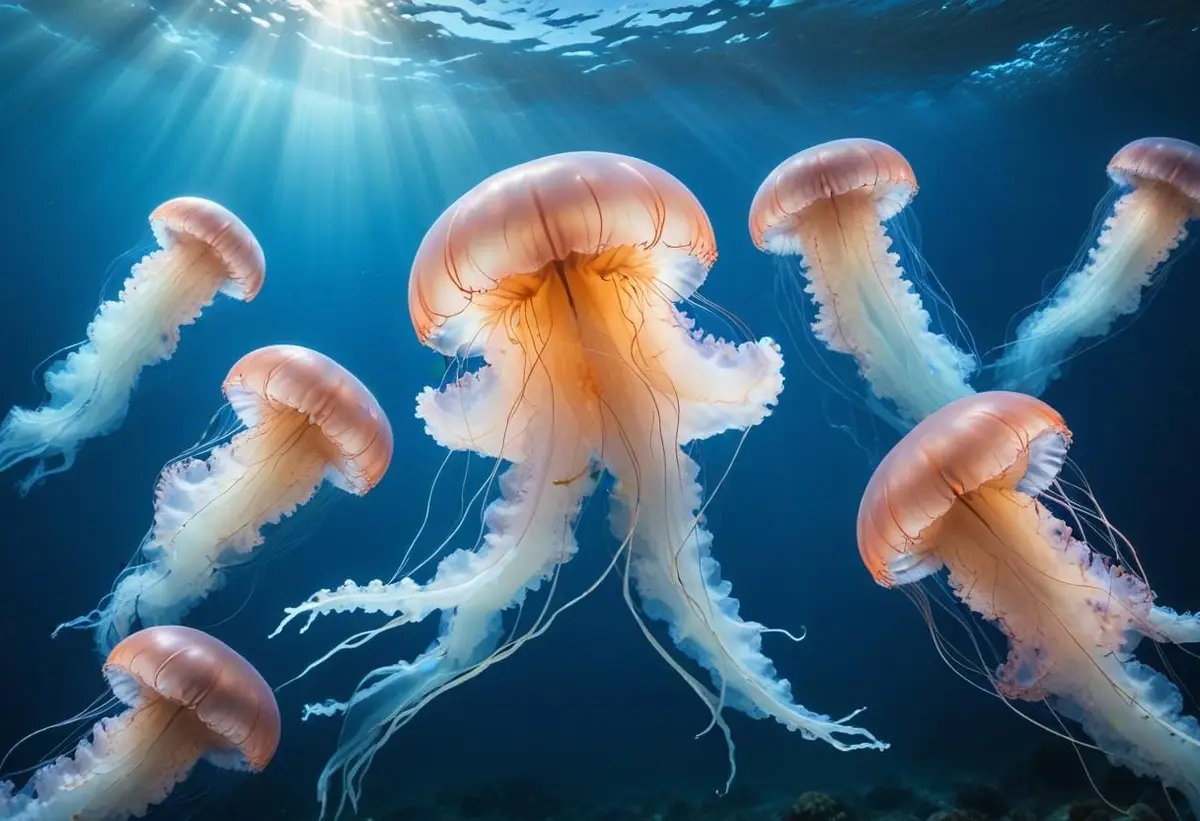Upptäck brännmanetens spännande liv i havet illustration